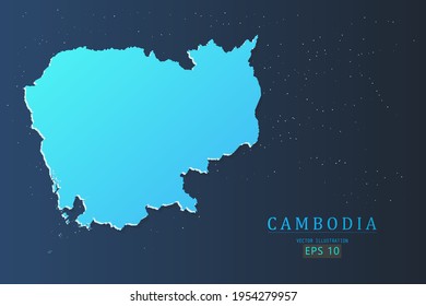 Cambodia Map - World Map International vector template with 3d, gradient blue color and stars isolated on galaxy background - Vector illustration eps 10