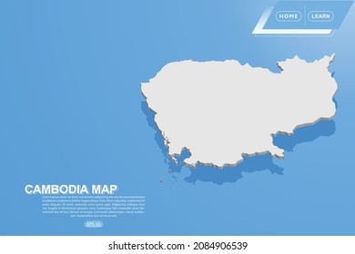 Cambodia Map - World map International vector template with isometric style including shadow, white color on blue background for design, website, infographic - Vector illustration eps 10