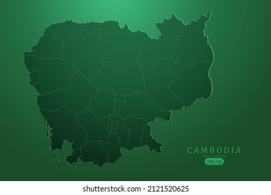 Mapa de Camboya - Mapa Mundial Mapa Internacional de la plantilla vectorial con un color de gradiente alto detallado y verde aislado en el fondo verde para el diseño, infografía - Ilustración vectorial eps 10