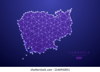 Cambodia Map - World Map International vector template with purple mash line, point scales, and polygon style isolated on purple technology background - Vector illustration eps 10