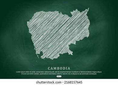 Cambodia Map - World Map International vector template with white outline graphic sketch and old school style  isolated on Green Chalkboard background - Vector illustration eps 10