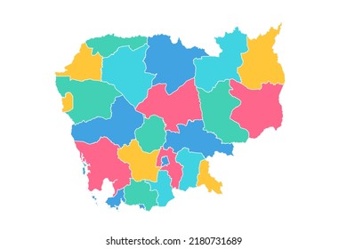 Cambodia Map - World Map International vector template with High detailed including blue, green, pink, and yellow outline color isolated on white background - Vector illustration eps 10