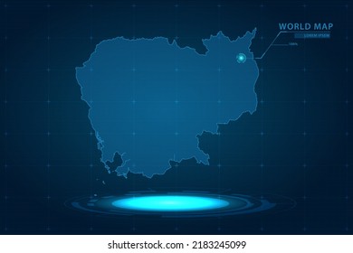 Cambodia Map - World Map International vector template with Hologram in perspective style and HUD, GUI, UI interface isolated on blue background for design - Vector illustration eps 10