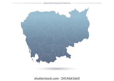 Cambodia Map - World Map International vector template with High detailed including grey and blue gradient color and white outline color isolated on white background - Vector illustration eps 10