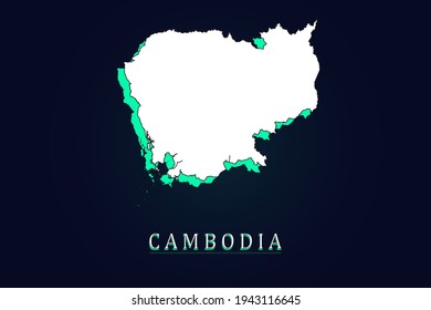 Mapa de Camboya - Plantilla de vector de mapa mundial con gradiente de color verde y blanco aislado en el fondo oscuro - Ilustración vectorial eps 10