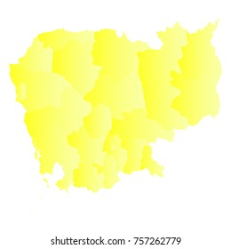 cambodia map - yellow geometric rumpled triangular style gradient graphic background . Vector illustration eps 10.