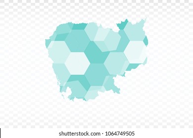 Cambodia map-Polygonal map is made of colorful hexagons using the gradient method. On a plain background. Vector illustration eps 10.