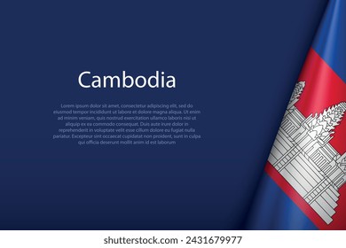 Cambodia national flag isolated on dark background with copyspace