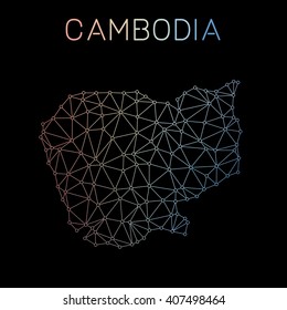 Cambodia network map. Abstract polygonal Cambodia network map design. Map of Cambodia network connections. Vector illustration.