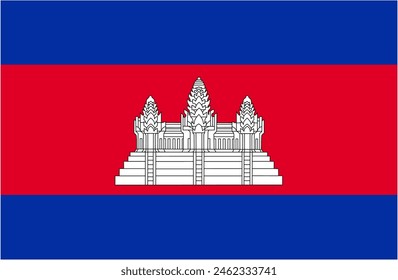 Cambodia official flag vector with standard size and proportion. National flag emblem with accurate size and colors.