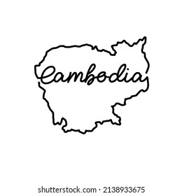 Cambodia outline map with the handwritten country name. Continuous line drawing of patriotic home sign. A love for a small homeland. T-shirt print idea. Vector illustration.