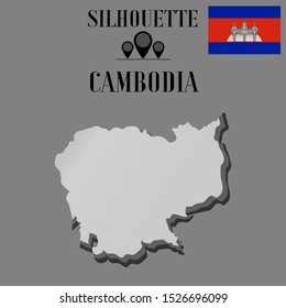  Cambodia outline world map silhouette vector illustration, creative design background, national country flag, design element, symbols from countries all continents set. 