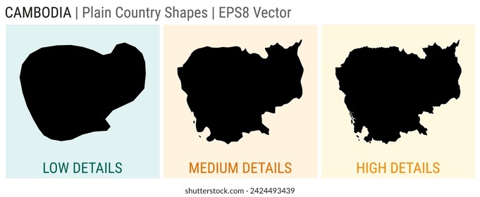 Cambodia - plain country shape. Low, medium and high detailed maps of Cambodia. EPS8 Vector illustration.