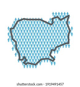 Cambodia Population Map. Country Outline Made From People Figures