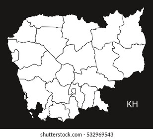Cambodia provinces Map black and white illustration