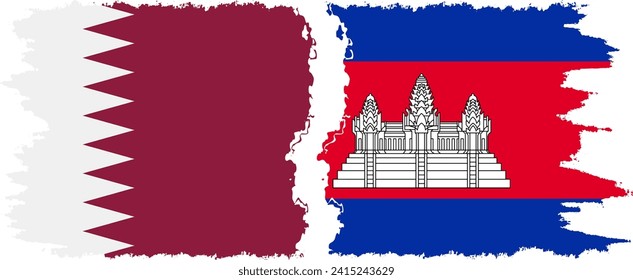 Cambodia and Qatar grunge flags connection, vector