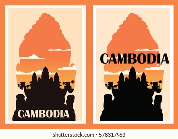 Cambodia retro poster.Cambodia vector illustration