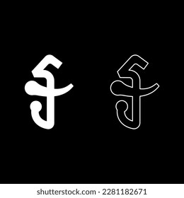 Cambodia riel currency symbol money sign set icon white color vector illustration image solid fill outline contour line thin flat style