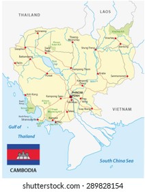 cambodia road map with flag
