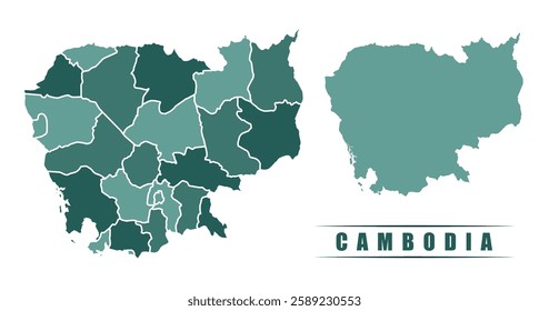 Cambodia simple flat political map with states border