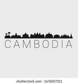 Cambodia Skyline Silhouette City. Design Vector. Famous Monuments Tourism Travel. Buildings Tour Landmark.