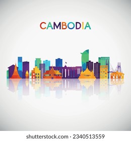 Cambodia skyline silhouette in colorful geometric style. Symbol for your design. Vector illustration.