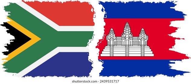 Cambodia and South Africa grunge flags connection, vector