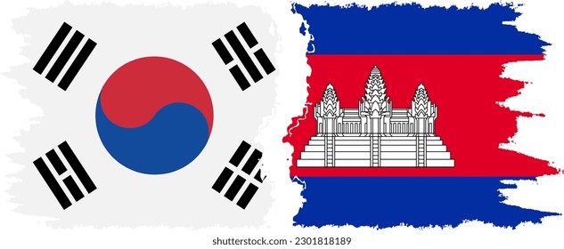 Camboya y Corea del Sur grunge banderas conexión, vector