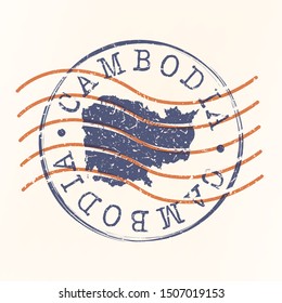 Cambodia Stamp Postal. Map Silhouette Seal. Passport Round Design. Vector Icon. Design Retro Travel.