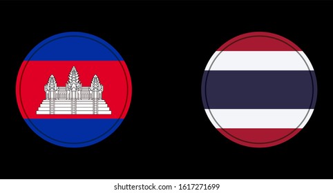 Cambodia and Thailand flag circle on a black background