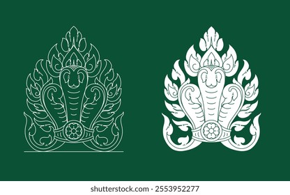 Cambodia traditional art naga head shape . This style drawing from sculpture art of temple at Angkor Wat world heritage zone. Ancient ornament art of Cambodia. Good for culture or Royal event decor.