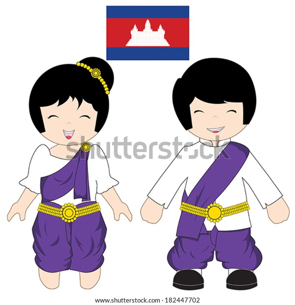 Cambodia Traditional Costume On White Background Stock Vector (Royalty ...