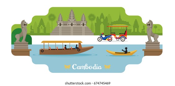 Cambodia Travel and Attraction Landmarks, Famous Place, Cityscape, Lake and Land