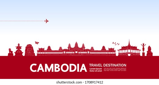 Cambodia Travel Destination Grand Vector Illustration. 