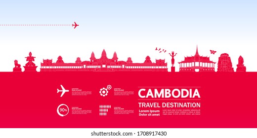 Cambodia travel destination grand vector illustration. 