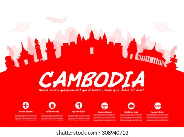 Cambodia Travel Landmarks. Vector and Illustration.