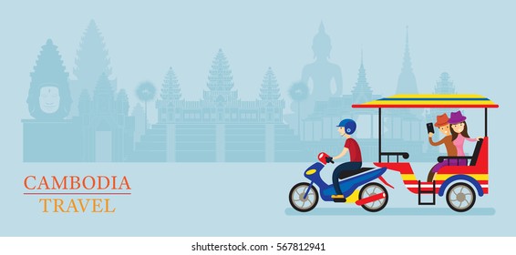 Cambodia Tuk Tuk Service For Tourist, Landmarks Background, Transportation, Travel And Tourist Attraction