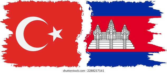 Cambodia and Turkey grunge flags connection, vector