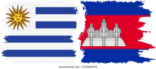 Conexión de banderas grunge de Camboya y Uruguay, Vector