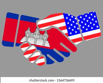 Cambodia and USA flags Handshake vector