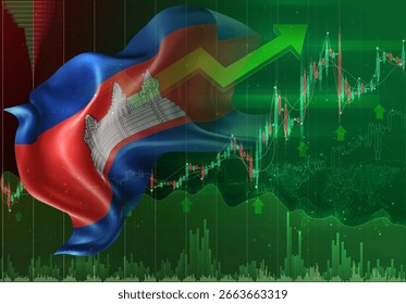 Kambodscha, Vektor 3D Flagge Finanzaustausch Trend nach oben