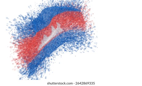 Cambodia, vector 3d flag with a splash of paint dots, explosion of colored dots