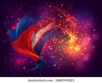 Kambodscha, Vektor 3D-Flagge mit einem Spritzer von Farbpunkten, Explosion von farbigen Punkten