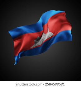 Cambodia, vector 3d flag with waves on a black background