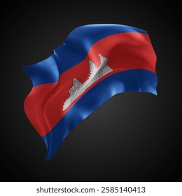 Cambodia, vector 3d flag with waves on a black background