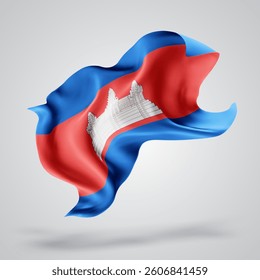 Cambodia, vector 3d flag with waves on a white background