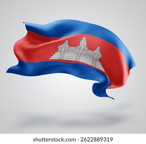 Camboya, bandera del Vector 3d con las olas en un fondo blanco