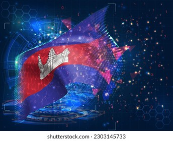 Cambodia,  vector flag, virtual abstract 3D object from triangular polygons on a blue background