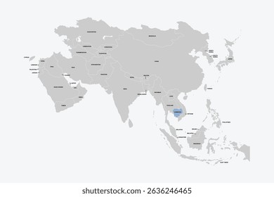 Cambodia vector map, Asia map Silhouette isolated on white background. for website layouts, background,education,travel worldwide, map silhouette and earth geography