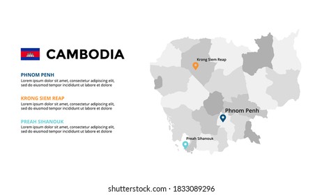 Cambodia vector map infographic template. Slide presentation. Global business marketing concept. Asia country. World transportation geography data. 